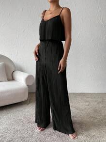 SHEIN Essnce Top de tirantes unicolor plisado & Pantalones de pierna ancha