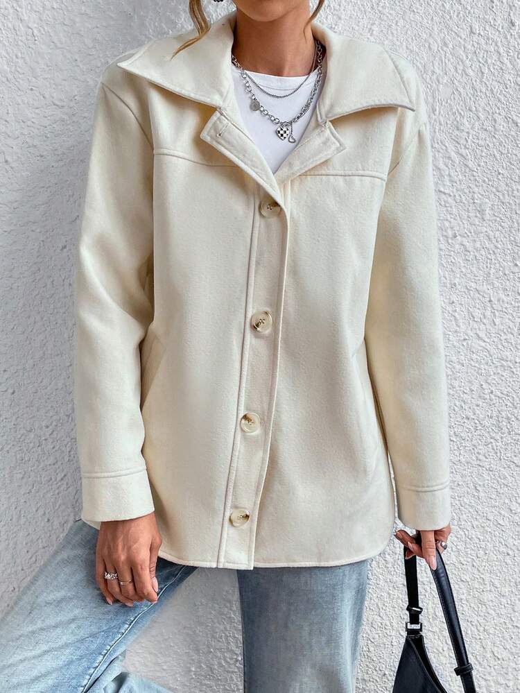 Solid Button Front Overcoat