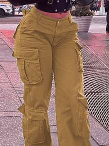 Pantalones cargo laterales con bolsillo de solapa - Caqui - Ver 4