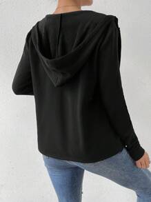 SHEIN Essnce Zip Up Drawstring Hooded Coat - Black - View 2