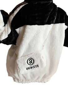 女大童雙色字母圖案夾克 - 黑色 - 查看 2