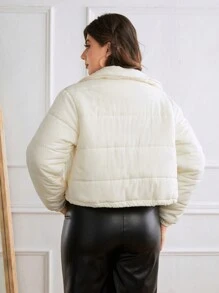 SHEIN Essnce 冬季加厚拉链棉衣 - 杏色 - 查看 2