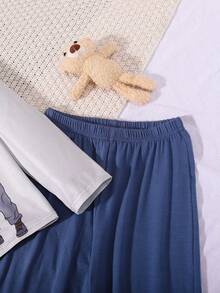 SHEIN Cậu bé Tween Đồ họa Hình hoạt hình Bộ áo Tee & quần PJ - Xám - Xem 7