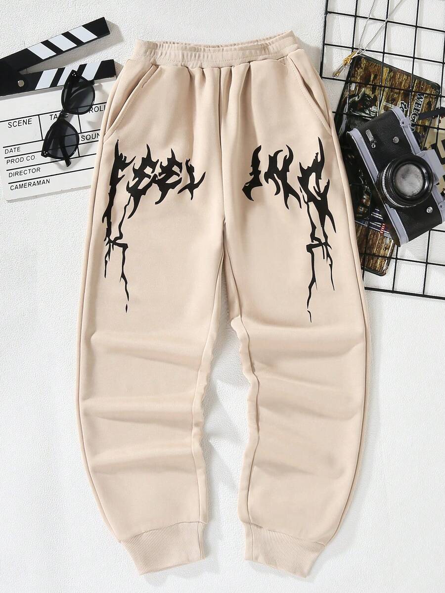 Cậu bé Tween In Đồ họa Quần thể thao - Màu Khaki - Xem 1