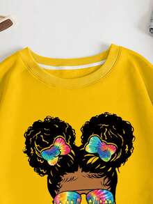 SHEIN EZwear Hơn Đồ họa chữ và số Thả vai Áo nỉ - Màu vàng - Xem 4