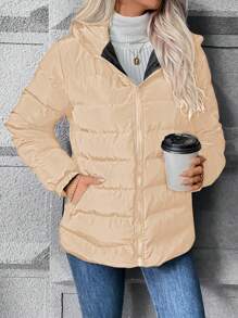 SHEIN Unity 冬季拉链连帽棉服大衣 - 卡其色 - 查看 3