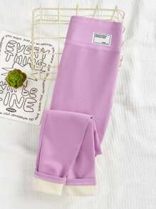青少年女孩加絨內裏緊身打底褲 - 紫色 - 查看 1