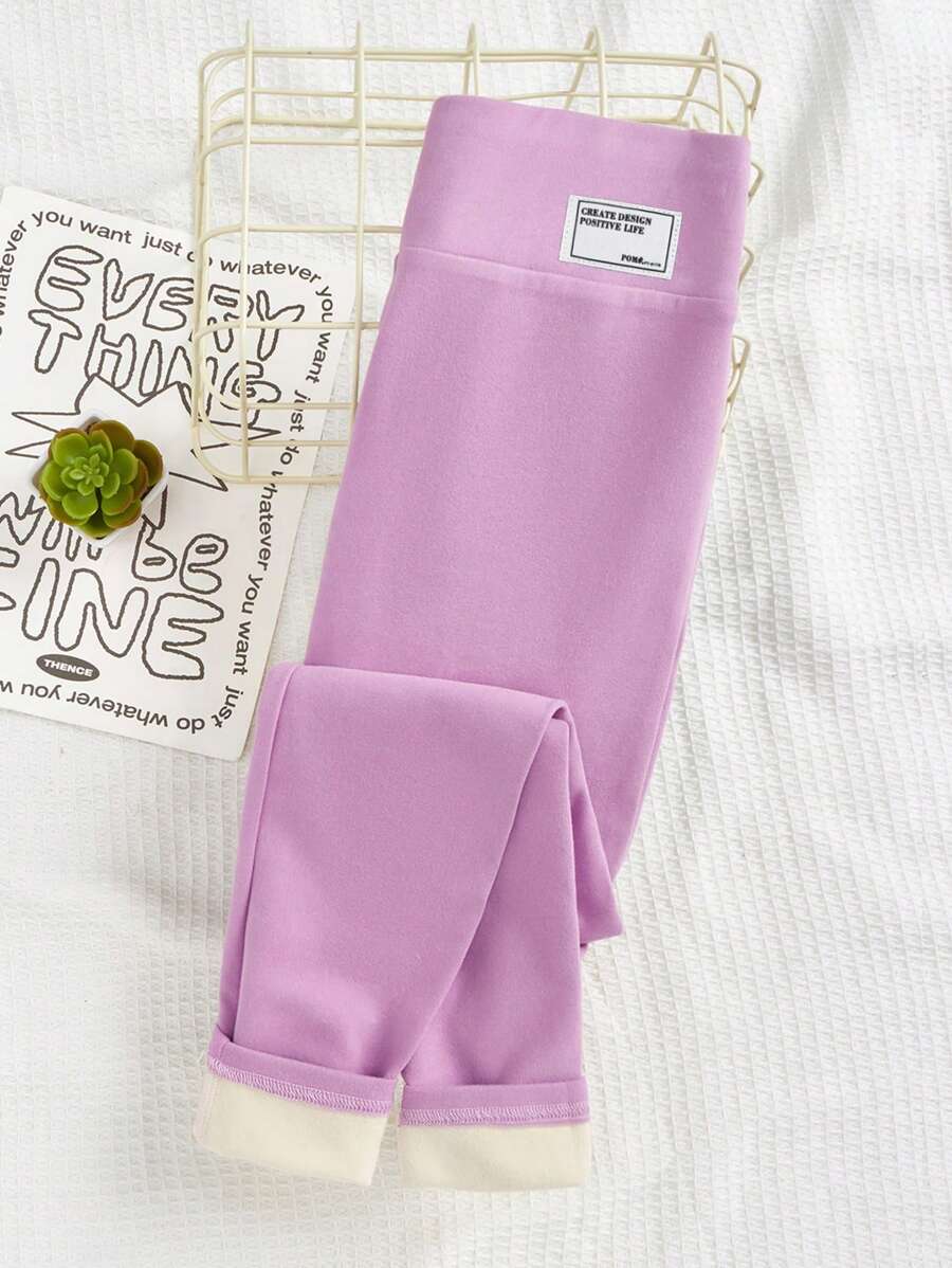 青少年女孩加絨內裏緊身打底褲 - 紫色 - 查看 1