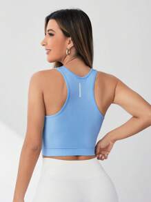SHEIN Sports 对比色边饰短款运动健身背心健身房上衣修身衬衫 - 淺藍色 - 查看 3
