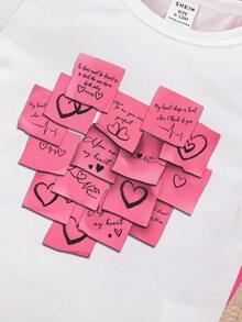 SHEIN 2 件/套女嬰休閒愛心圖案上衣適合日常穿著 - 粉色 - 查看 6