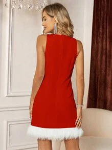 SHEIN Clasi 毛邊下擺背心洋裝 - 紅色 - 查看 2