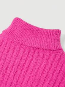 SHEIN MOD Turtle Neck Trumpet Sleeve Crop Sweater - Hot Pink - View 3
