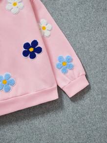 SHEIN 少女碎花拼接保暖连帽衫 - 淺粉色 - 查看 4