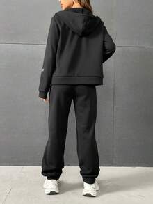SHEIN Unity Pha lê Hoa văn chữ thập Áo Zip Up Hoodie & Quần nỉ - màu đen - Xem 2