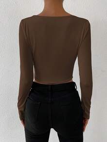 SHEIN Essnce 大圓領短款T恤 - 咖啡棕 - 查看 2