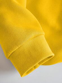 SHEIN EZwear Hơn Đồ họa chữ và số Thả vai Áo nỉ - Màu vàng - Xem 3