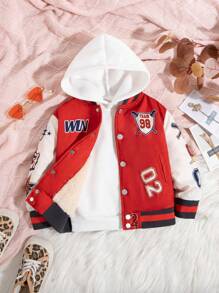 SHEIN Girls' Patch Printed Baseball Jacket For Family Look (4pcs Sold Separately) - Red - View 1