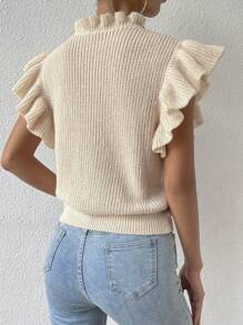 SHEIN Essnce Ruffle Trim Sweater Vest Without Tee - Apricot - View 2