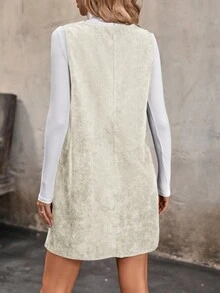 SHEIN LUNE 1入組雙口袋V領無袖洋裝 - 杏色 - 查看 2