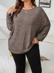 SHEIN LUNE 大碼蝙蝠袖T恤 - 咖啡棕 - 查看 1