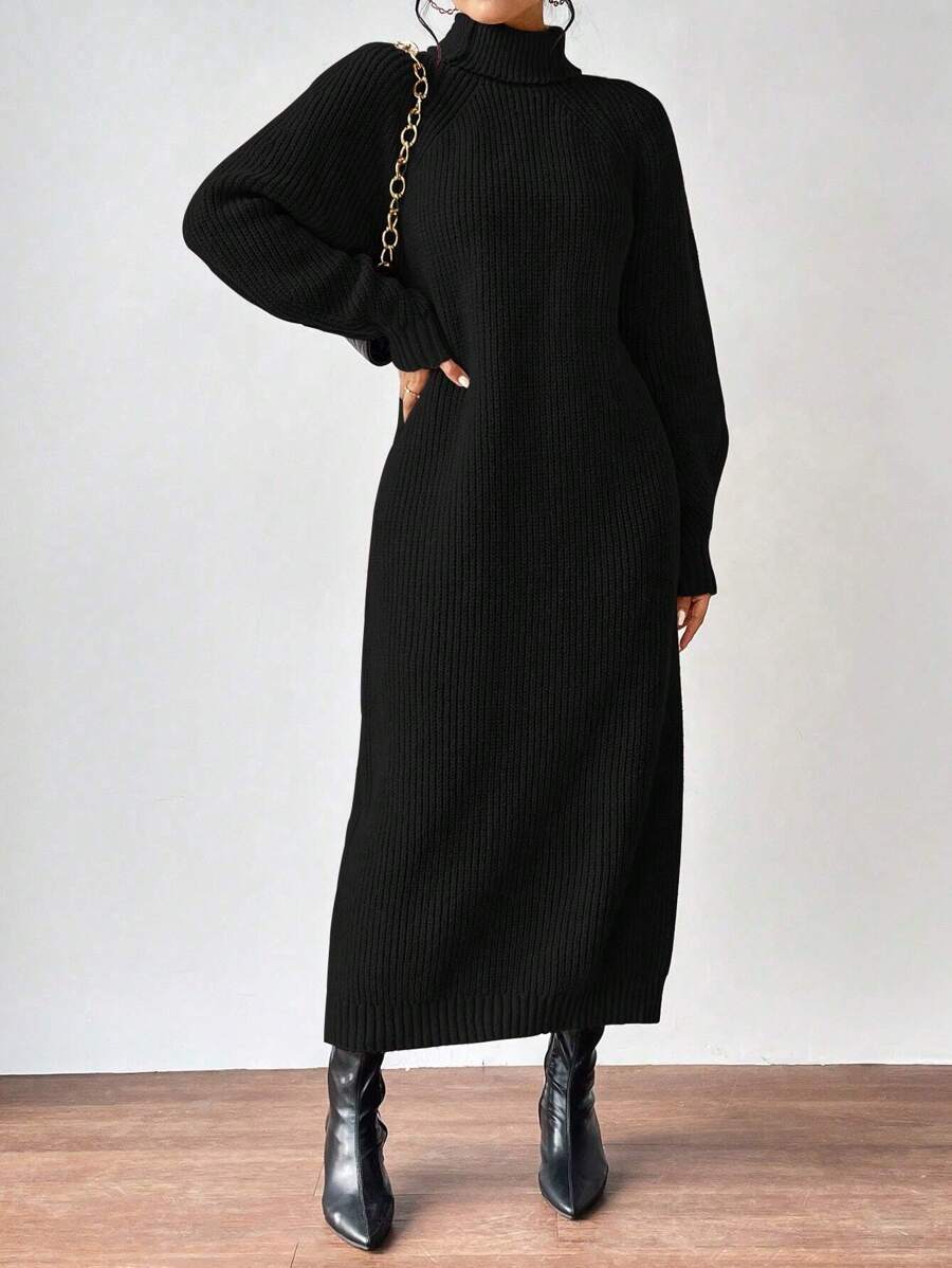 Aalyst Turtleneck Raglan Sleeve Sweater Dress Without Belt Fall Winter Cloth For Women