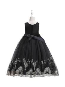 SHEIN Chica preadolescente Vestido de fiesta de malla con bordado