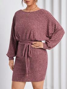 SHEIN Frenchy Hơn tay cánh Váy có thắt lưng - Gỗ đỏ - Xem 5