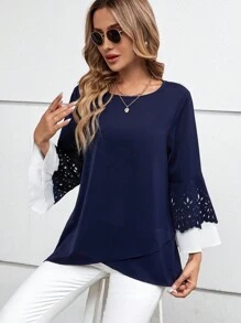 EMERY ROSE 鏤空荷葉袖襯衫 - 彩色 - 查看 2