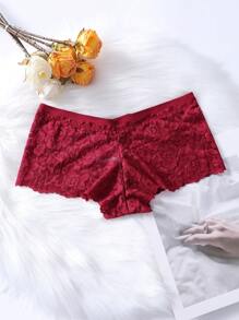 Floral Lace Bow Front Boyshorts - Burgundy - View 2