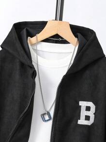 SHEIN 男孩簡約風和休閒連帽衛衣和衛褲套裝帶字母刺繡設計,秋天 - 彩色 - 查看 6