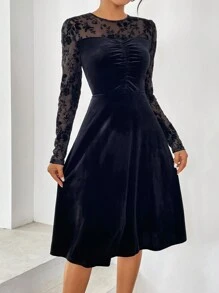 SHEIN Privé Ren tương phản Viền mặt trước Váy chữ A - màu đen - Xem 3
