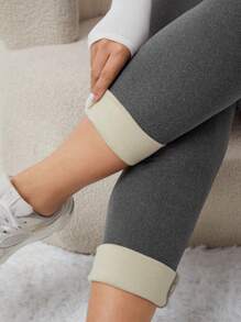 SHEIN EZwear 大碼2入組素色加絨內裏長褲 - 彩色 - 查看 4