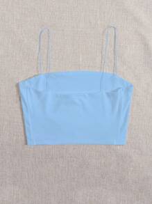 SHEIN Unity 素色吊帶短上衣 - 藍色 - 查看 2