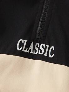 SHEIN 男小童字母圖案撞色翻蓋口袋連帽夾克和褲子 - 彩色 - 查看 5