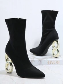 尖頭異形跟踝美式短靴 - 黑色 - 查看 3