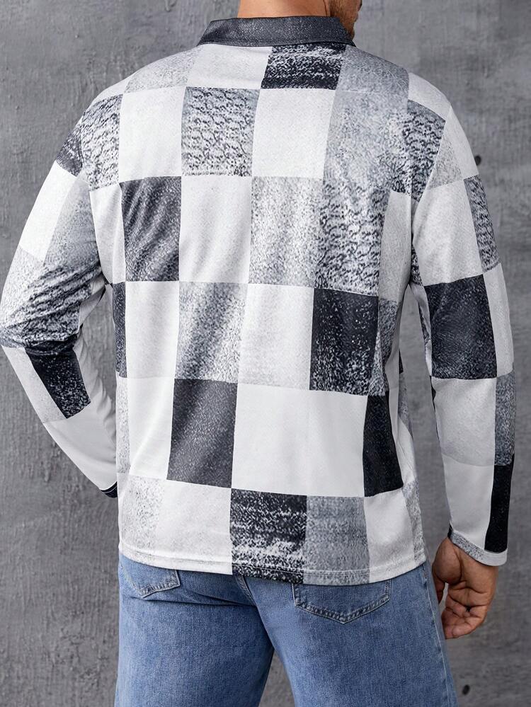 Men Plus Patchwork Print Polo Shirt