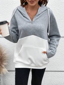 SHEIN Essnce 休閒口袋 拉鍊撞色女士衛衣 - 彩色 - 查看 2