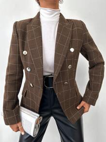 EURMUSE In kẻ sọc Đôi ngực Áo vest - Cà phê nâu - Xem 3