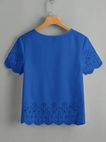SHEIN Clasi 鏤空貝殼邊素色上衣 - 寶藍色 - 查看 2