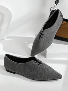 設計毛織品尖頭平底鞋 - 灰色 - 查看 3