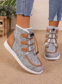 Giày bốt đi tuyết cho nữ 2023 Mùa đông mới với lớp lót giữ nhiệt ấm áp Giày bốt đi xe máy đế bằng kiểu Anh cổ cao thời trang thoải mái cho nữ - Nhiều màu - Xem 3