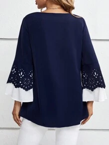 EMERY ROSE 鏤空荷葉袖襯衫 - 彩色 - 查看 3