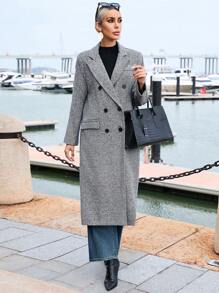 SHEIN Clasi Cổ áo Đôi ngực Túi có nắp Áo khoác - Màu Xám nhạt - Xem 5