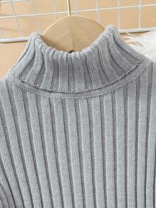 Young Boy Turtle Neck Ribbed Knit Sweater - Grey - View 3