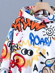 SHEIN 男大童卡通圖案連帽衫和運動褲 - 彩色 - 查看 3