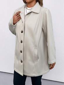 SHEIN LUNE Plus Slant Pocket Button Front Overcoat