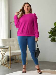 SHEIN Clasi Hơn Chất rắn Ống tay áo Áo nỉ - Màu đỏ tím - Xem 3