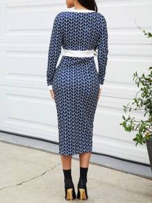 SHEIN Maternity Allover Print Contrast Trim Button Front Bodycon Dress