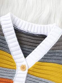 Đứa bé gái Khối màu Tương phản ràng buộc Áo len Mở - Nhiều màu - Xem 4