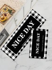 SHEIN Black & White Plaid Doormat - Multicolor - View 6